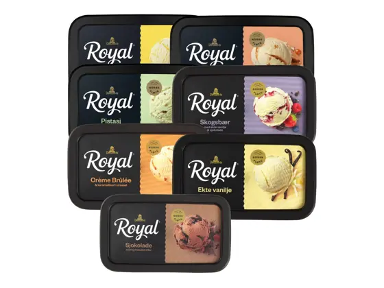 Syv esker med Diplom-is Royal med forskjellige smaker.