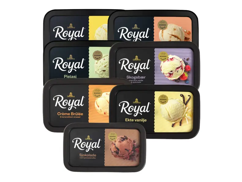 Syv esker med Diplom-is Royal med forskjellige smaker.
