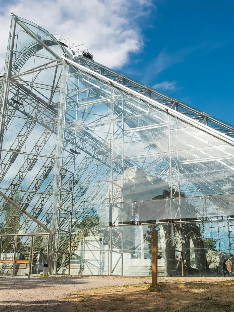 glass cathedral against blue cloudy sky, Hamar, Hedmark, Norway