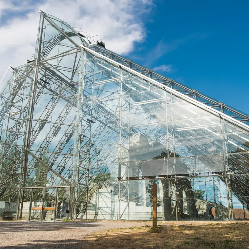 glass cathedral against blue cloudy sky, Hamar, Hedmark, Norway