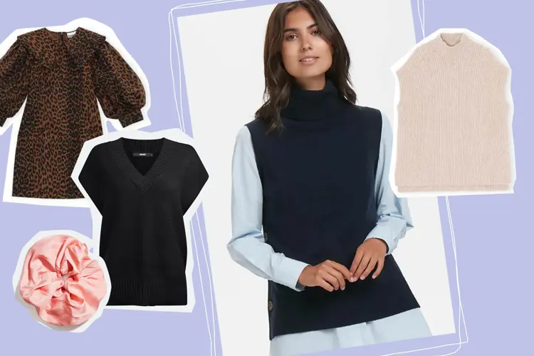 1. Kjole fra Ganni hos Me & My Cousin, kr 1700 // 2. Mega-scrunchie fra Glitter, kr 99 // 3. Strikkevest fra Part Two hos Companys, kr 1100 // 4. Kjole fra Lindex, kr 499 // 5. Sneakers fra Rebook DNA, kr 799 //