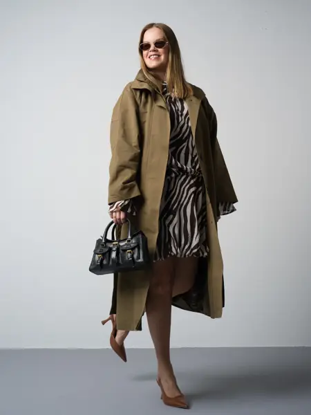 Sessa trenchfrakk 3000 Gina Tricot kjole 499 Optiker G Krogh Miu Miu solbriller 4250 Scorett pumps 999-2