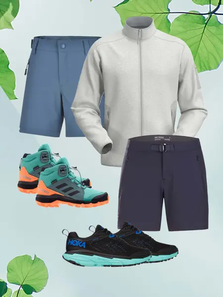 Kollasj av klær til tur