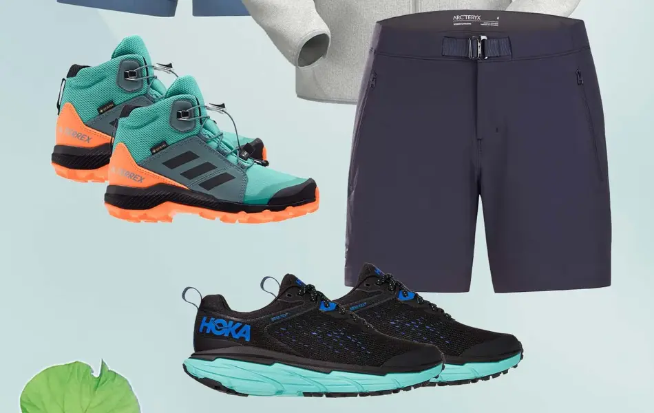 Kollasj av klær til tur