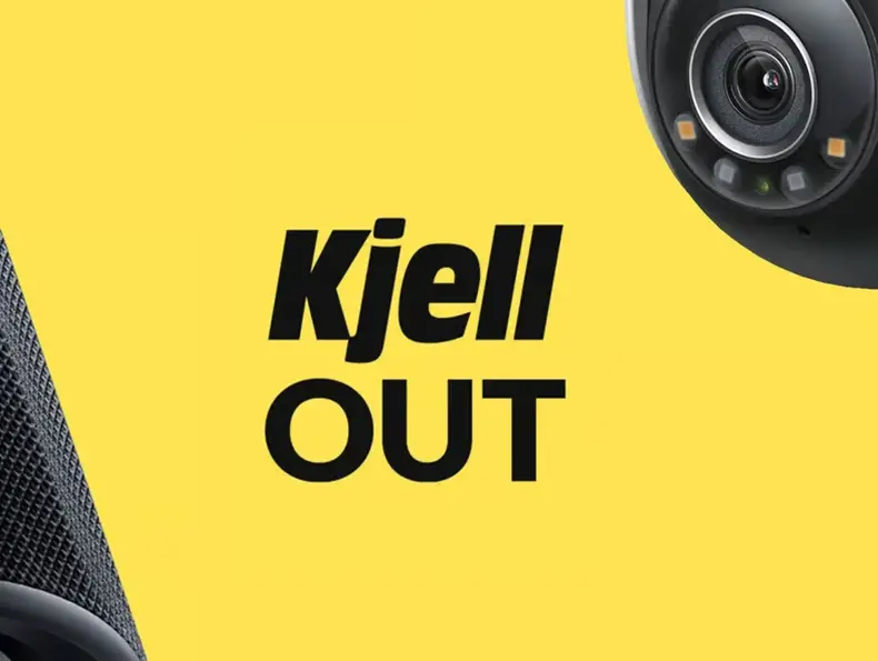 Gult grafisk bilde med teksten "Kjell Out"