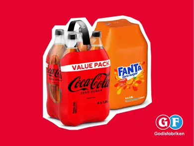 To 4-pakk med Coca Cola Zero og Fanta.