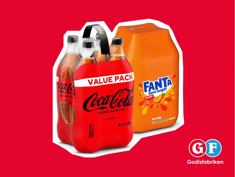 To 4-pakk med Coca Cola Zero og Fanta.