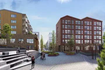 Illustrasjon av hvordan hotell og boliger ser ut når det er ferdig ved Sartor Storsenter