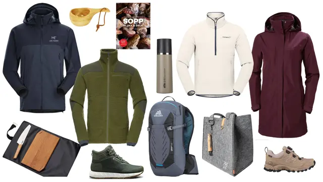 Collage av produkter til aktive dager