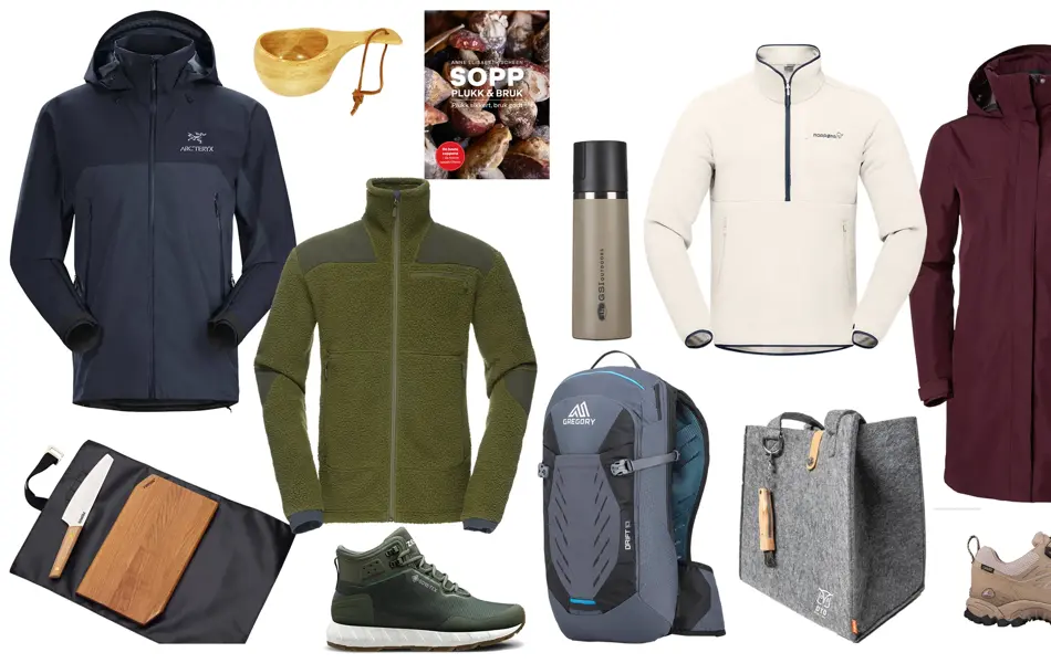 Collage av produkter til aktive dager