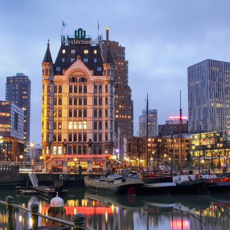 Boats moored at Old Harbor.in Rotterdam , the nederlands.shot taken during sunset.