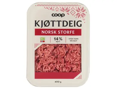 Pakke med kjøttdeig av norsk storfe fra Coop.
