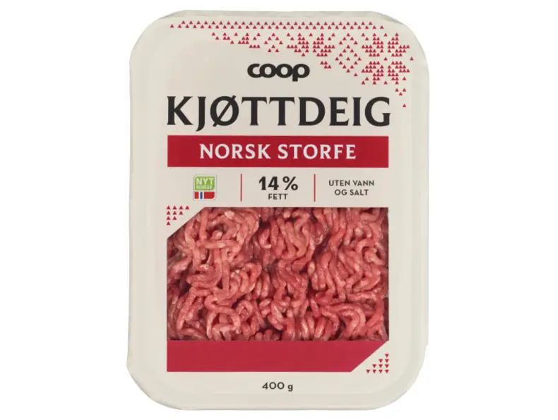 Pakke med kjøttdeig av norsk storfe fra Coop.