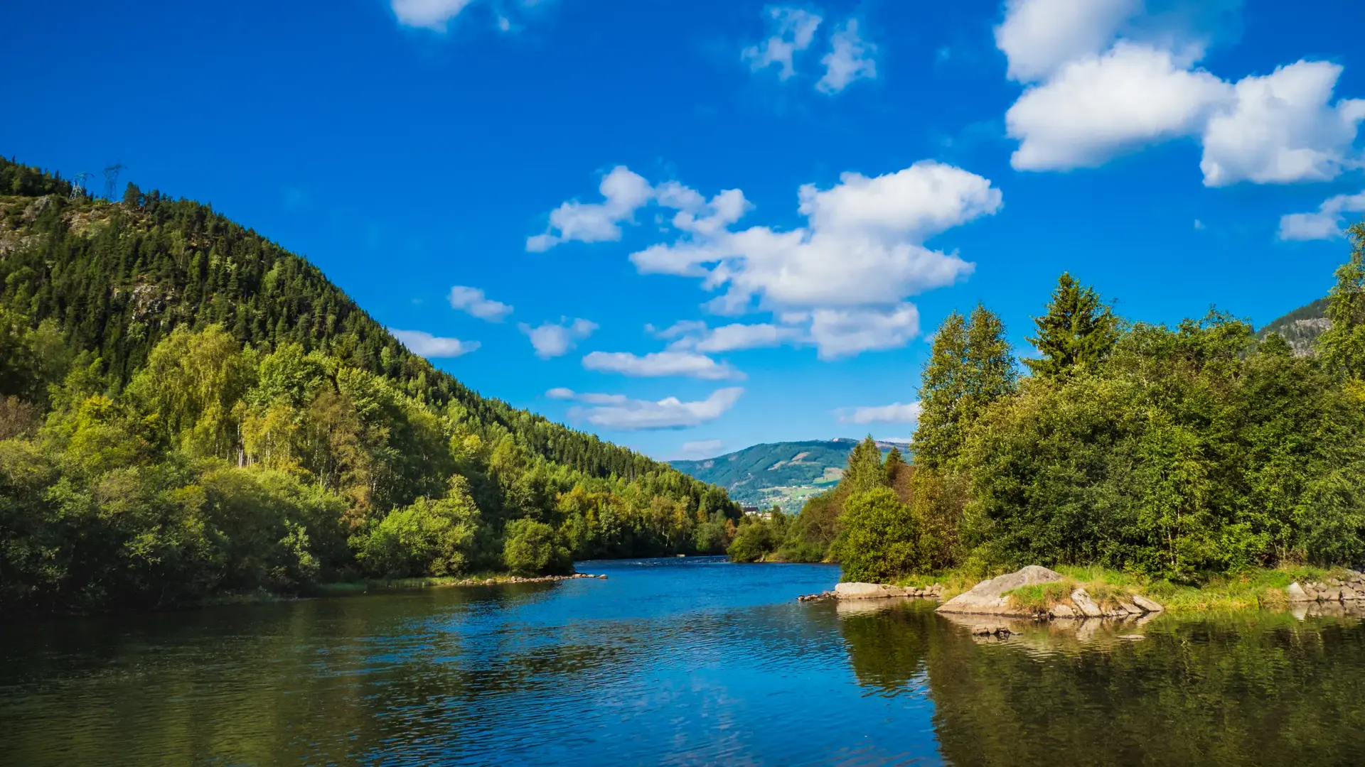 Hallingdal River, photo was taken in the riverbank in the city of Gol, Norway.
