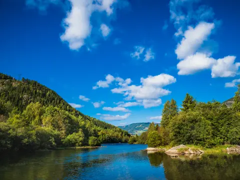 Hallingdal River, photo was taken in the riverbank in the city of Gol, Norway.