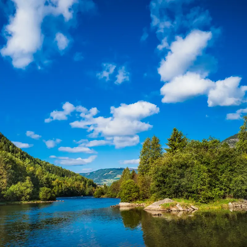 Hallingdal River, photo was taken in the riverbank in the city of Gol, Norway.