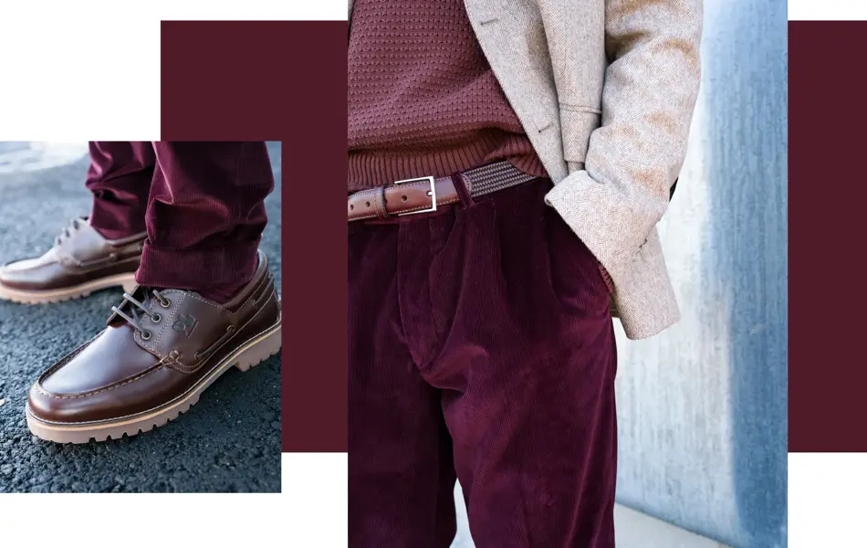 Tør du? Rødt på rødt i høstens store trendfarge, burgunder.  Genser fra Lindeberg, Volt kr 1.299,- // Bukse fra Frislid,  Follestad kr 2.499,-// Sko fra Pius Gabor, Grændsen Skotøimagazin, kr 1.699