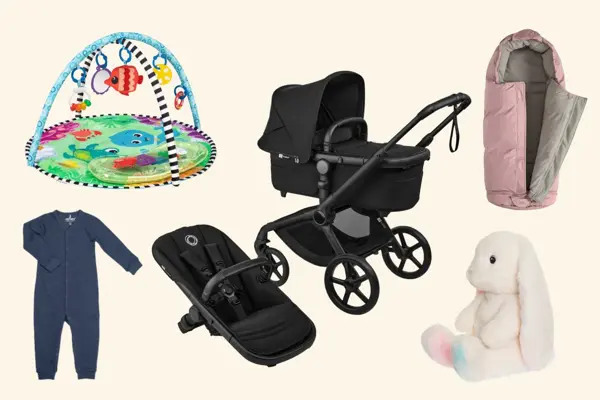 utstyr til baby, vognpose, vogn, vippestol