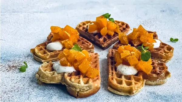 Vaffel med bygg og appelsin