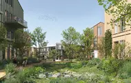 Bildet viser illustrasjon av boligprosjektet Oksenøya Bruk - et samarbeidsprosjekt mellom OBOS og Thon Eiendom