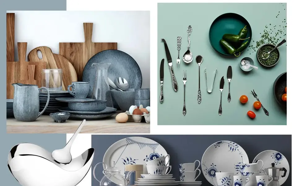 Kollasj av service i forskjellige farger