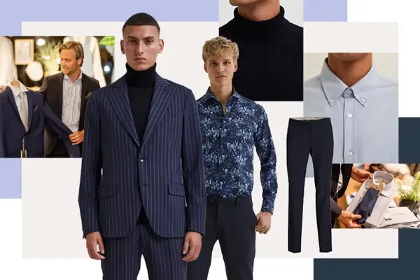 Ulike bilder av menn i dress og skjorter