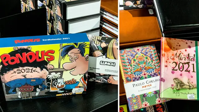 Pondus og Lunch bordkalendere 2021, og forskjellige personlige planleggere med dekorativt mønster