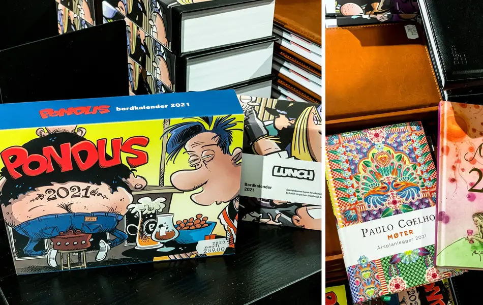 Pondus og Lunch bordkalendere 2021, og forskjellige personlige planleggere med dekorativt mønster