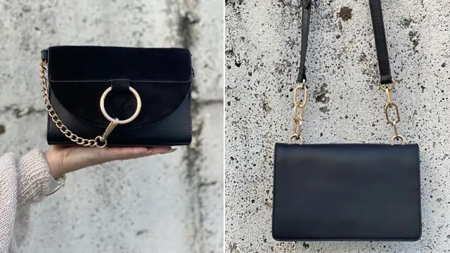 sorte vesker med gulldetaljer