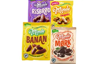 Fire forskjellige pose rmed sjokolade fra Minde.