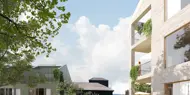 Bildet viser illustrasjon av boligprosjektet Oksenøya Bruk - et samarbeidsprosjekt mellom OBOS og Thon Eiendom