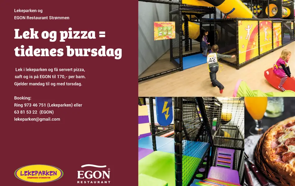 annonse med bilde av barn og en pizza