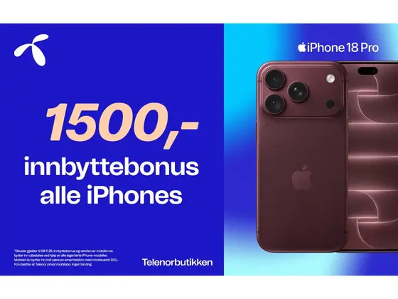 Innbyttebonus iPhone med bilde av iPhone 18 Pro