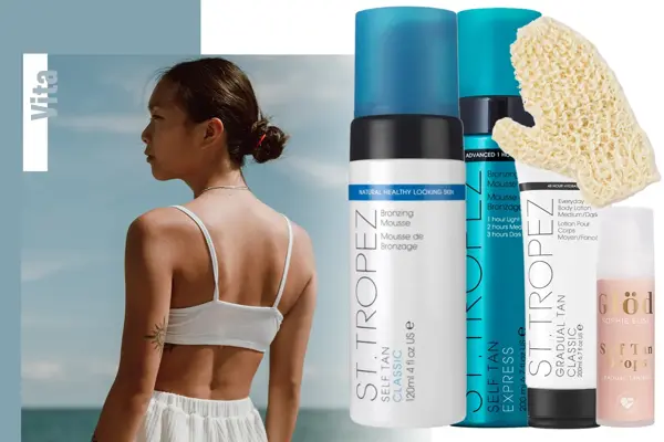 Dame som står med ryggen til og skjønnhetsprodukter for kroppen