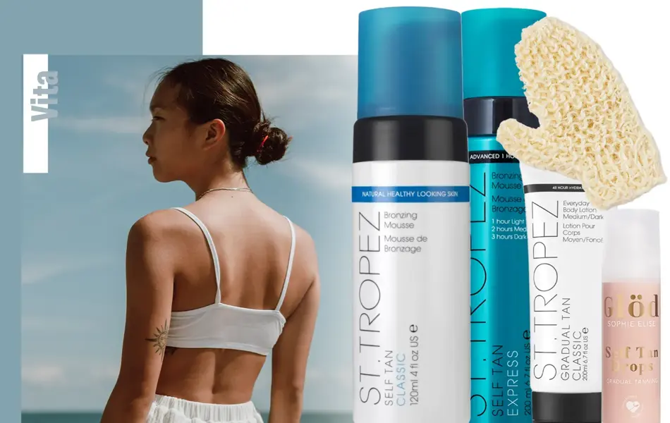 Dame som står med ryggen til og skjønnhetsprodukter for kroppen