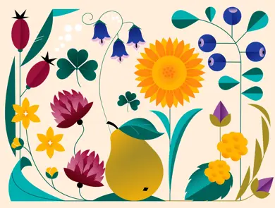Blomster og frukt i høstfarger
