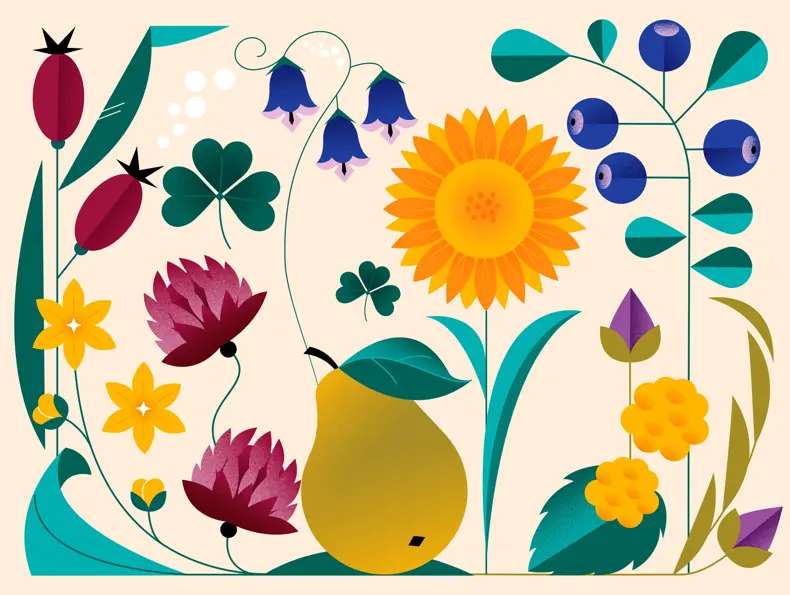 Blomster og frukt i høstfarger