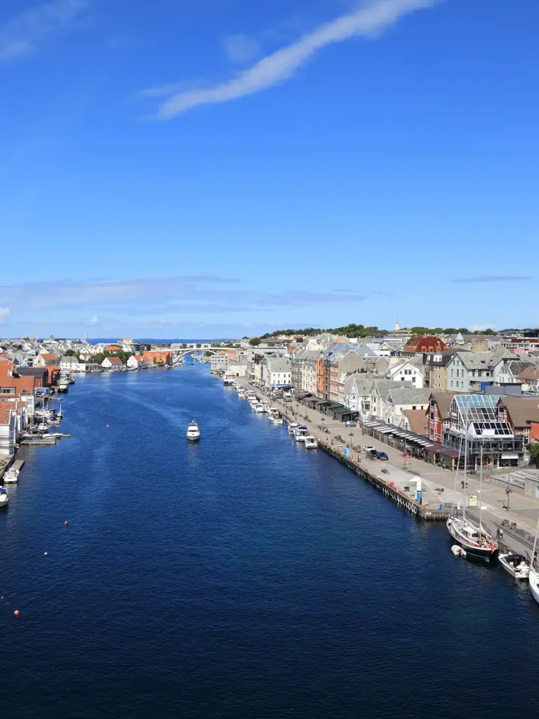 Haugesund city, Norway. Summer view of boats in Haugaland district of Norway.