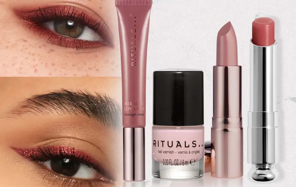 Dame med øyesminke og sminkeprodukter