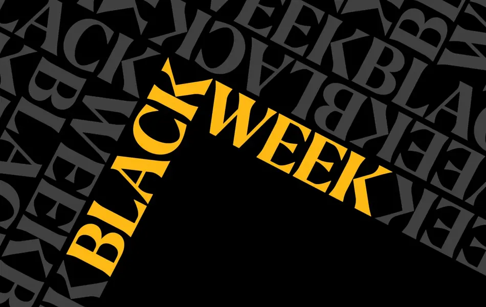 Grafisk bilde med teksten "Black Week"