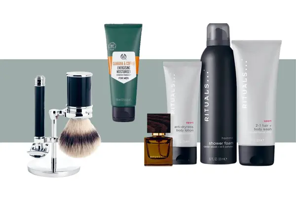 Produktbilder av barbersett, ansiktskrem og gavesett fra Rituals