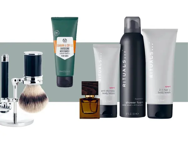 Produktbilder av barbersett, ansiktskrem og gavesett fra Rituals