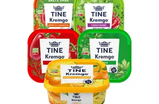 Utvalg av smøreost fra Tine Kremgo’ i forskjellige smaker.