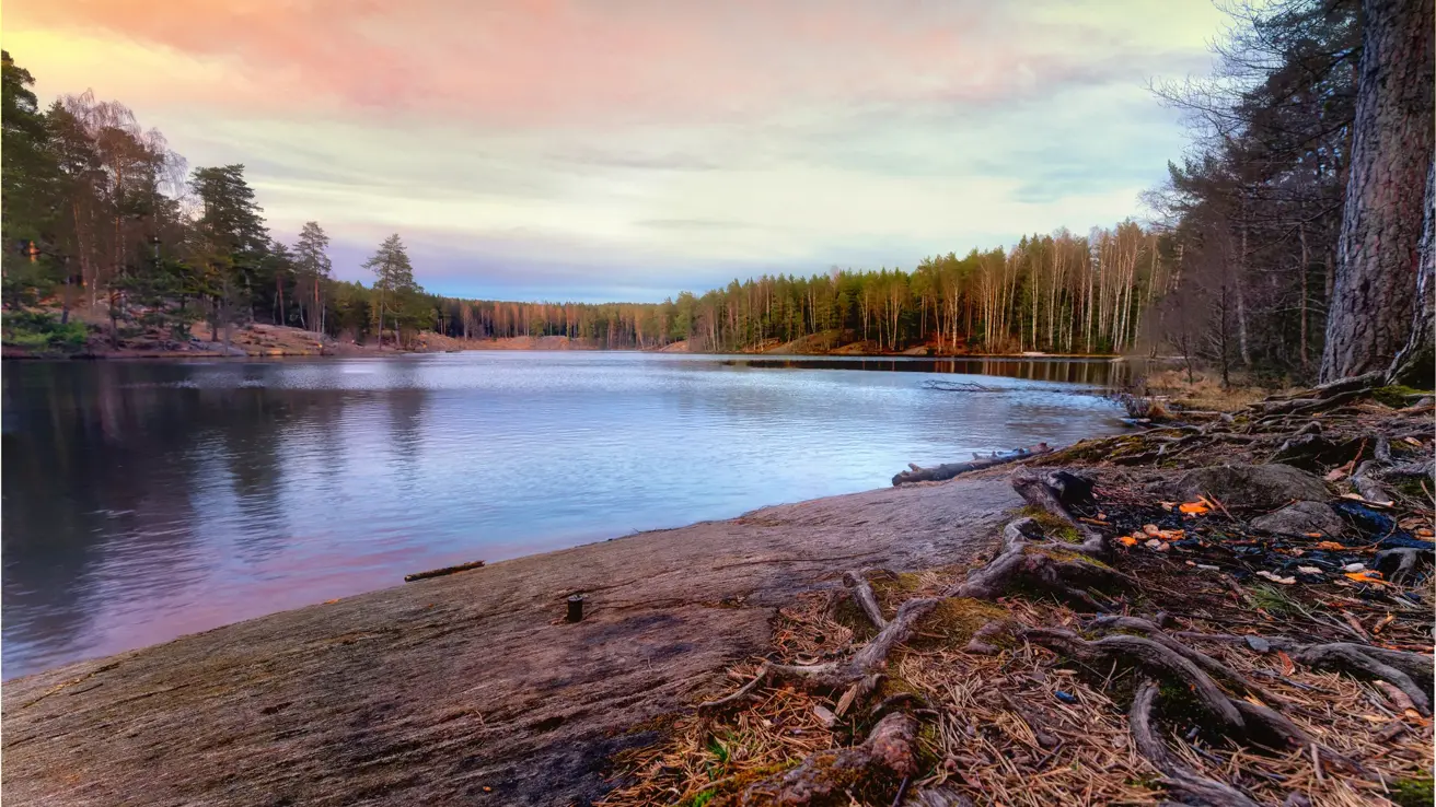 Evening view of the Ulsrudvannet lake in Oslo