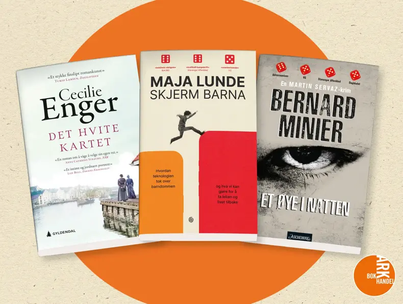 Tre pocketbøker av Cecilie Enger, Maja Lunde og Bernard Minier.