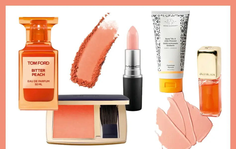 Kollasje med Tom Ford parfyme, rouge, leppestift, solkrem og lipgloss.