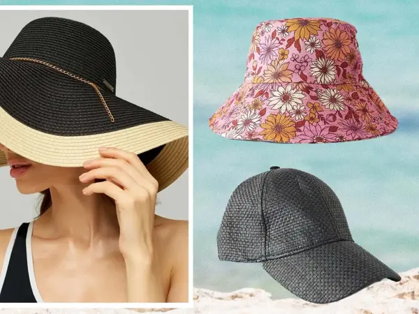 Dame med hatt og bøttehatt og caps