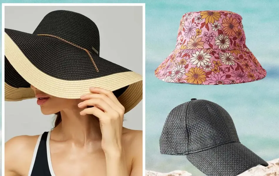 Dame med hatt og bøttehatt og caps