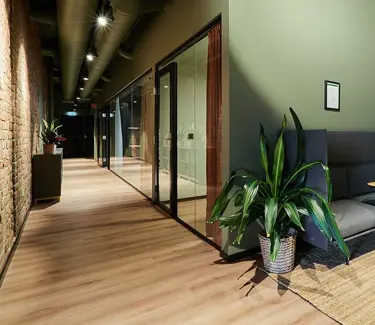 Pløens gate 1, gang ved kontorer med plante