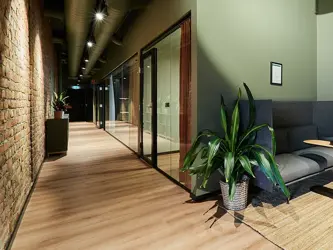 Pløens gate 1, gang ved kontorer med plante